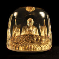 Lead Crystal Cast Glass / Buddha / Gold / 3”