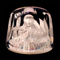 Lead Crystal Cast Glass / Monkey & Baby 2 / Clear / 3.25”