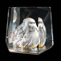 Lead Crystal Cast Glass / Monkey & Baby / Clear / 3”