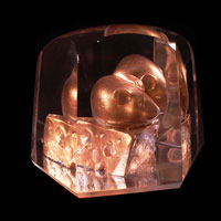 Lead Crystal Cast Glass / Rats on Cheese / Netsuke Gold / 3”